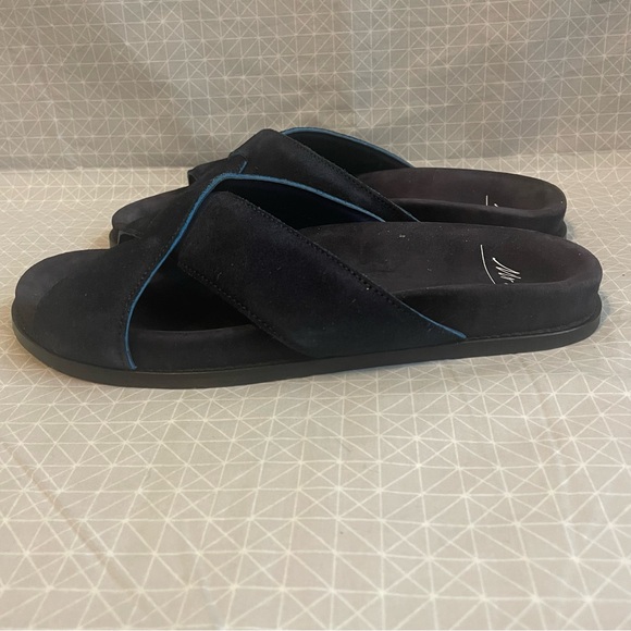 Mr. P Tom Padded Suede Cross Strap Sandals Dark Blue 7.5 - Picture 3 of 6